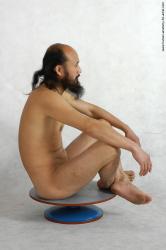 Nude Man White Sitting poses - simple Slim Bald Black Sitting poses - ALL Realistic