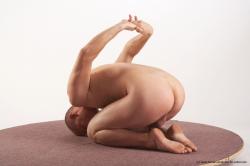 Nude Man White Kneeling poses - ALL Average Bald Kneeling poses - on both knees Realistic