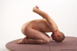Nude Man White Kneeling poses - ALL Average Bald Kneeling poses - on both knees Realistic