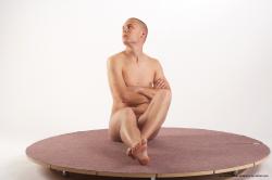 Nude Man White Sitting poses - simple Average Bald Sitting poses - ALL Realistic