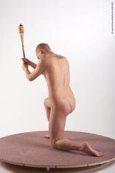 Nude Holding Man White Kneeling poses - ALL Average Bald Kneeling poses - on both knees Realistic