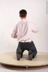 Casual Man White Kneeling poses - ALL Average Short Brown Academic