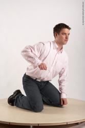 Casual Man White Kneeling poses - ALL Average Short Brown Kneeling poses - on both knees Academic