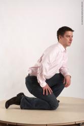 Casual Man White Kneeling poses - ALL Average Short Brown Kneeling poses - on one knee Academic