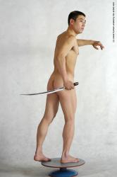 Nude Fighting with sword Man Asian Standing poses - ALL Slim Short Black Standing poses - simple Realistic