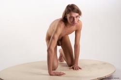 Nude Man White Kneeling poses - ALL Underweight Medium Brown Kneeling poses - on both knees Realistic