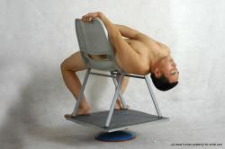 Nude Man Asian Laying poses - ALL Slim Short Laying poses - on back Black Realistic