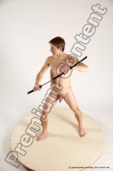 Nude Fighting with sword Man White Standing poses - ALL Slim Short Brown Standing poses - simple Multi angles poses Realistic