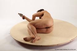 Nude Fighting with submachine gun Man White Laying poses - ALL Muscular Short Brown Laying poses - on side Realistic