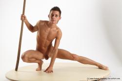 Nude Man White Standing poses - ALL Athletic Short Brown Standing poses - knee-bend Realistic