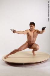Nude Fighting with gun Man White Standing poses - ALL Muscular Short Brown Standing poses - knee-bend Realistic