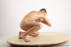 Nude Martial art Man White Kneeling poses - ALL Slim Short Brown Kneeling poses - on one knee Realistic