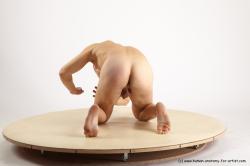 Nude Martial art Man White Kneeling poses - ALL Slim Short Brown Kneeling poses - on both knees Realistic