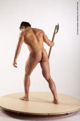 Nude Fighting with axe Man White Standing poses - ALL Muscular Short Brown Standing poses - simple Realistic