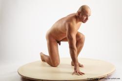 Nude Man White Kneeling poses - ALL Slim Bald Kneeling poses - on one knee Realistic