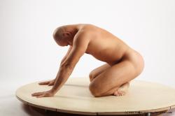 Nude Man White Slim Bald Sitting poses - ALL Sitting poses - on knees Realistic