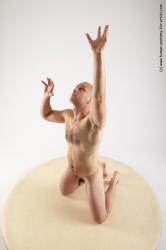 Nude Man White Kneeling poses - ALL Slim Bald Kneeling poses - on both knees Realistic