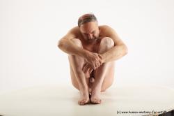 Nude Man White Sitting poses - simple Slim Bald Grey Sitting poses - ALL Realistic