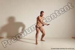 Nude Fighting with sword Man White Standing poses - ALL Muscular Short Brown Standing poses - simple Dynamic poses Realistic