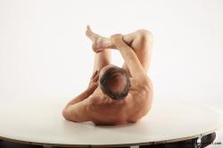 Nude Man White Laying poses - ALL Slim Bald Grey Laying poses - on back Realistic