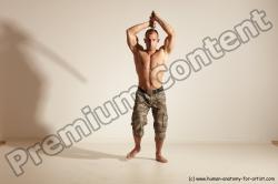 Fighting with sword Man White Moving poses Muscular Short Brown Dynamic poses Academic