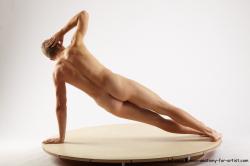 Nude Gymnastic poses Man White Slim Short Brown Realistic