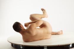 Nude Martial art Man White Laying poses - ALL Slim Short Brown Laying poses - on side Realistic
