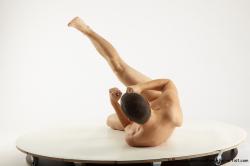 Nude Martial art Man White Laying poses - ALL Slim Short Brown Laying poses - on side Realistic