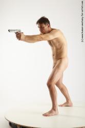 Nude Fighting with gun Man White Standing poses - ALL Slim Short Brown Standing poses - simple Realistic