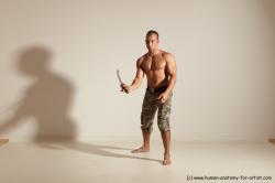 Fighting with sword Man White Moving poses Muscular Short Brown Dynamic poses Academic