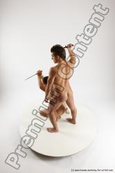 Nude Fighting with knife Woman - Man White Standing poses - ALL Slim Short Brown Standing poses - simple Multi angles poses Realistic