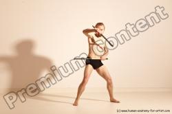 Underwear Fighting Man White Moving poses Slim Short Blond Dynamic poses Academic