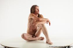 Nude Man White Sitting poses - simple Slim Brown Sitting poses - ALL Dreadlocks Realistic