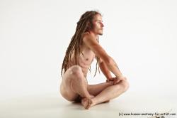 Nude Man White Sitting poses - simple Slim Brown Sitting poses - ALL Dreadlocks Realistic