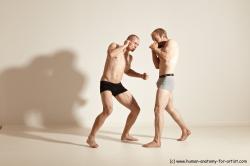 Underwear Martial art Man - Man White Moving poses Slim Short Blond Dynamic poses Academic