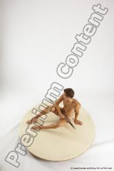 Nude Fighting with sword Man White Athletic Short Brown Multi angles poses Realistic