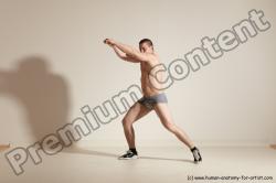 Underwear Martial art Man White Moving poses Athletic Short Brown Dynamic poses Academic