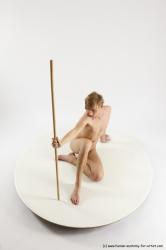 Nude Fighting with spear Man White Underweight Medium Brown Multi angles poses Realistic