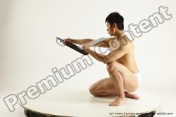 Underwear Fighting with sword Man Asian Slim Short Black Multi angles poses Academic