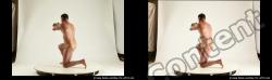 Nude Man White Kneeling poses - ALL Muscular Short Kneeling poses - on one knee Black 3D Stereoscopic poses Realistic
