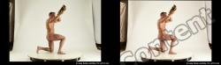 Nude Man White Kneeling poses - ALL Muscular Short Kneeling poses - on one knee Black 3D Stereoscopic poses Realistic