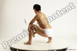 Underwear Fighting with sword Man Asian Slim Medium Black Multi angles poses Academic