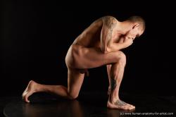 Nude Man White Kneeling poses - ALL Muscular Short Brown Kneeling poses - on one knee Standard Photoshoot Realistic