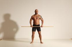 Underwear Man Black Muscular Bald Dancing Dynamic poses Academic