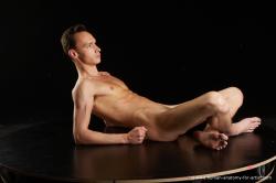 Nude Man White Laying poses - ALL Slim Short Brown Laying poses - on back Standard Photoshoot Realistic