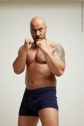 Underwear Fighting Man Black Moving poses Muscular Bald Dynamic poses Academic