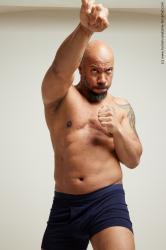 Underwear Fighting Man Black Moving poses Muscular Bald Dynamic poses Academic