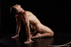 Nude Man White Kneeling poses - ALL Athletic Short Brown Kneeling poses - on both knees Standard Photoshoot Realistic