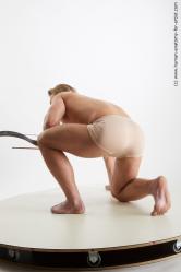 Underwear Man White Kneeling poses - ALL Muscular Medium Blond Kneeling poses - on one knee Standard Photoshoot Academic