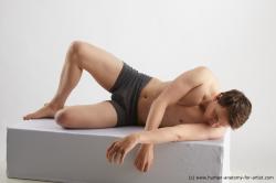 Underwear Man White Laying poses - ALL Average Short Brown Laying poses - on side Standard Photoshoot Academic
